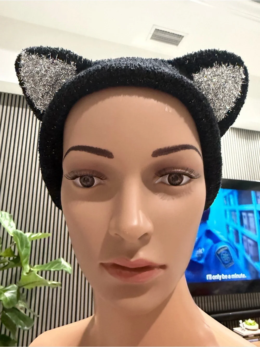 Sparkle Cat Ear Knit Headband - Black with Silver Accents